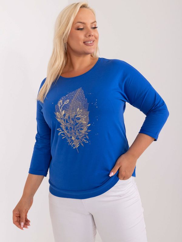 Fashionhunters Blue women's cotton blouse with rhinestones