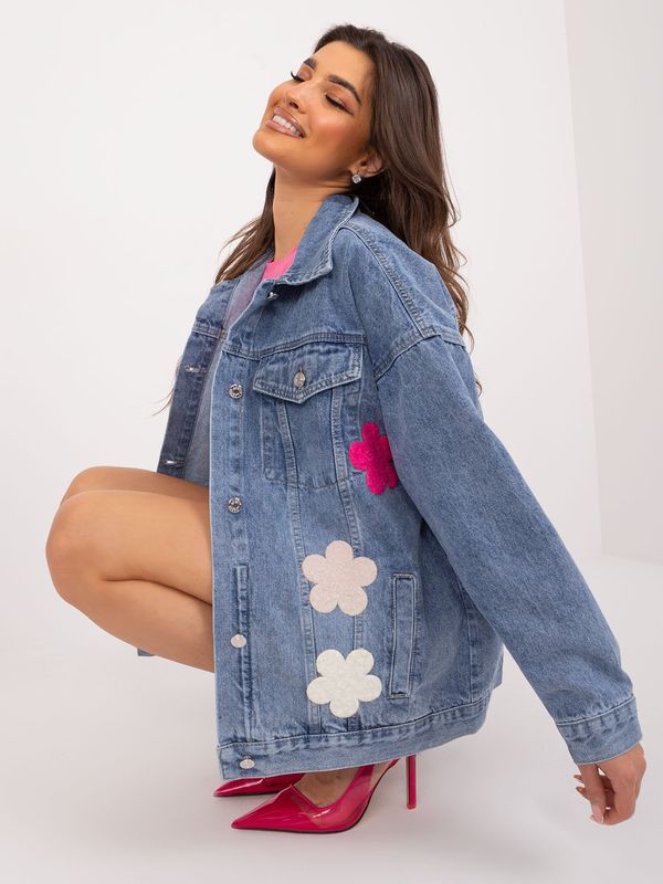 Fashionhunters Blue women's denim jacket with flowers