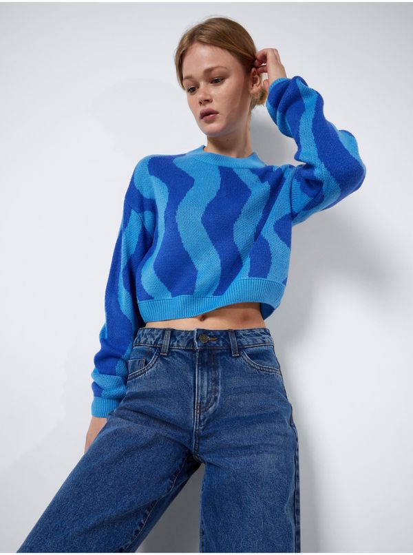 Noisy May Blue women's patterned cropped sweater Noisy May Cosmic - Women