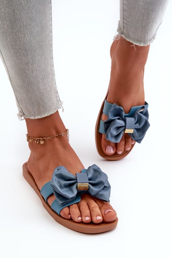 Kesi Blue women's slippers with a bow Rivarina