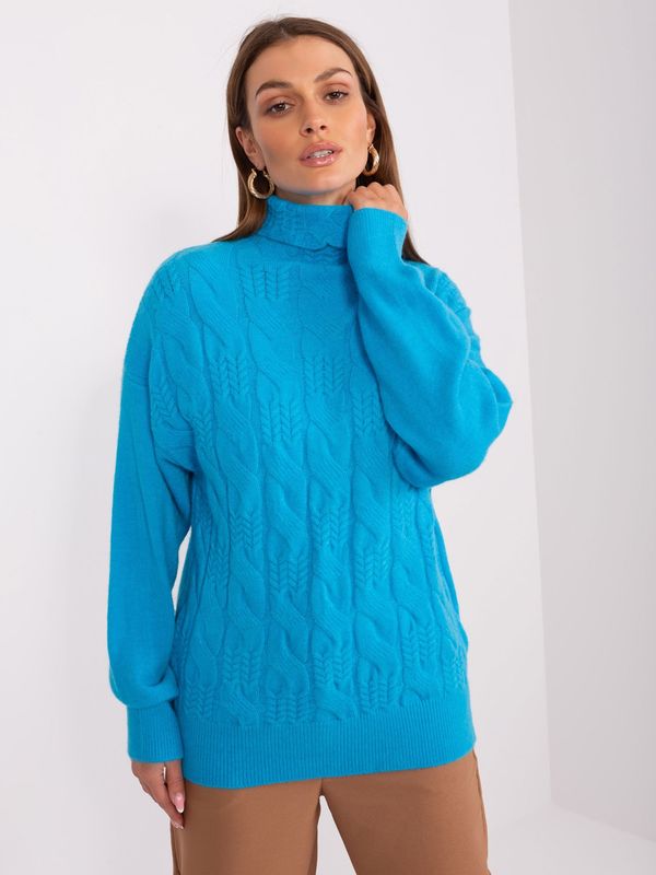 Fashionhunters Blue women's sweater with cuffs