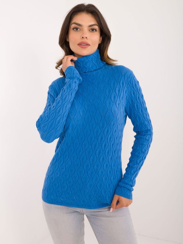 Fashionhunters Blue women's turtleneck with shiny thread