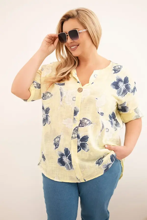 Kesi Włoski Bluza Kesi plus size s cvetličnim vzorcem rumene barve