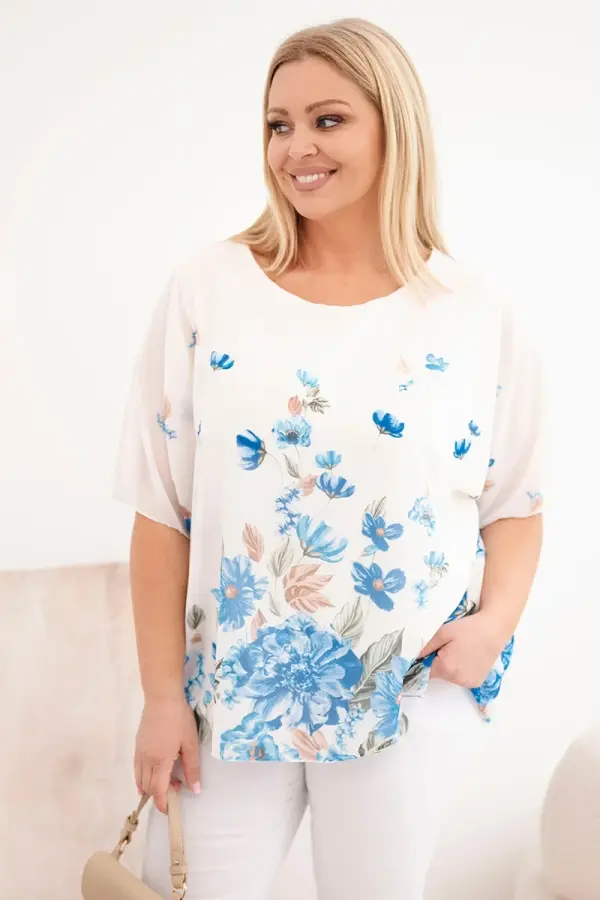 Kesi Włoski Bluza Kesi Plus Size s kratkimi rokavi in ​​cvetličnim vzorcem