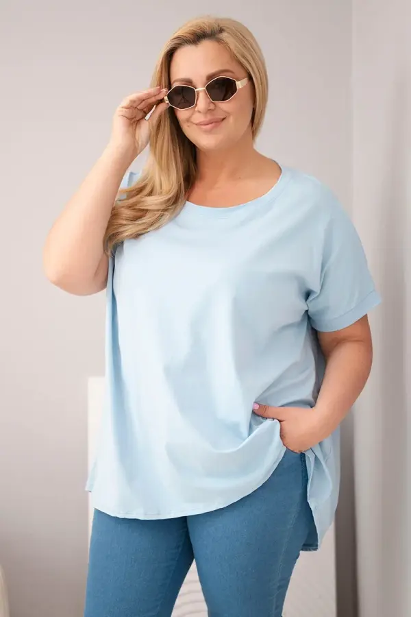 Kesi Włoski Bluza Kesi Plus Size s kratkimi rokavi modre barve