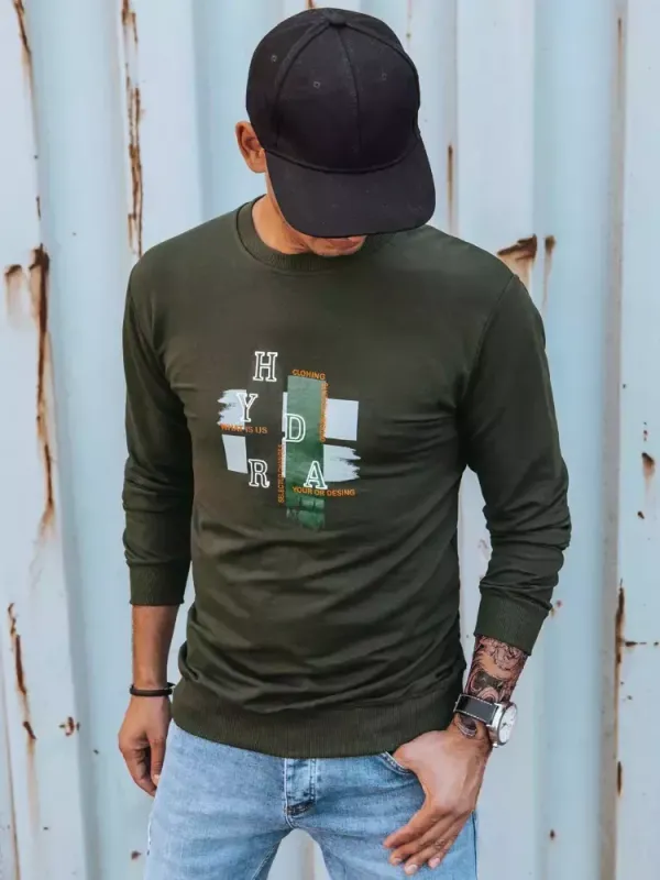 DStreet Bluza męska z nadrukiem khaki Dstreet