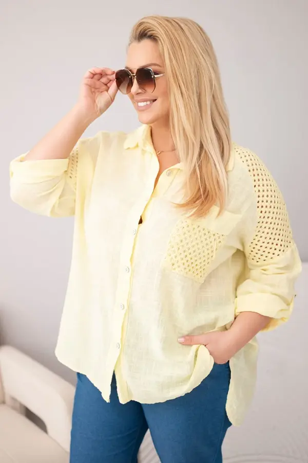 Kesi Włoski Bluza plus size z ovratnikom in čipko rumene barve