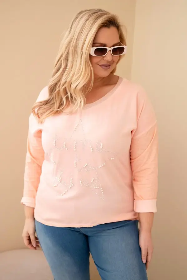 Kesi Włoski Bluza za večje postave s potiskom in biseri