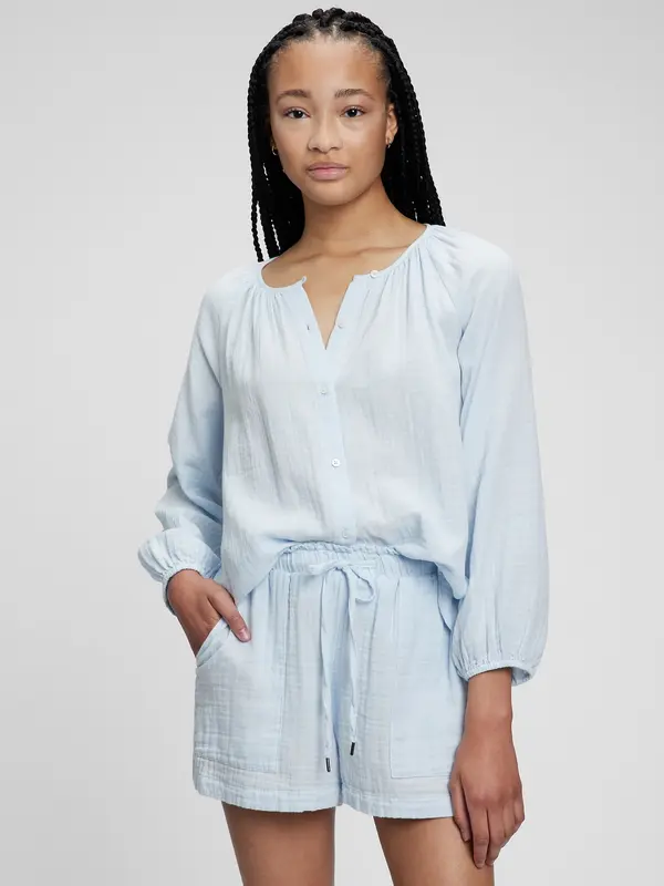 GAP Bombažna bluza brez ovratnika GAP