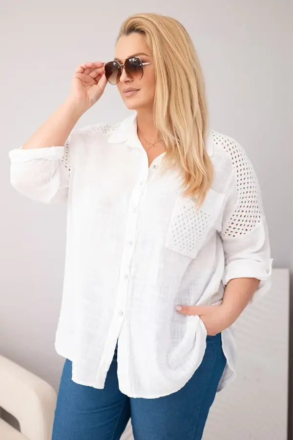 Kesi Włoski Bombažna majica velikosti Plus size s čipko