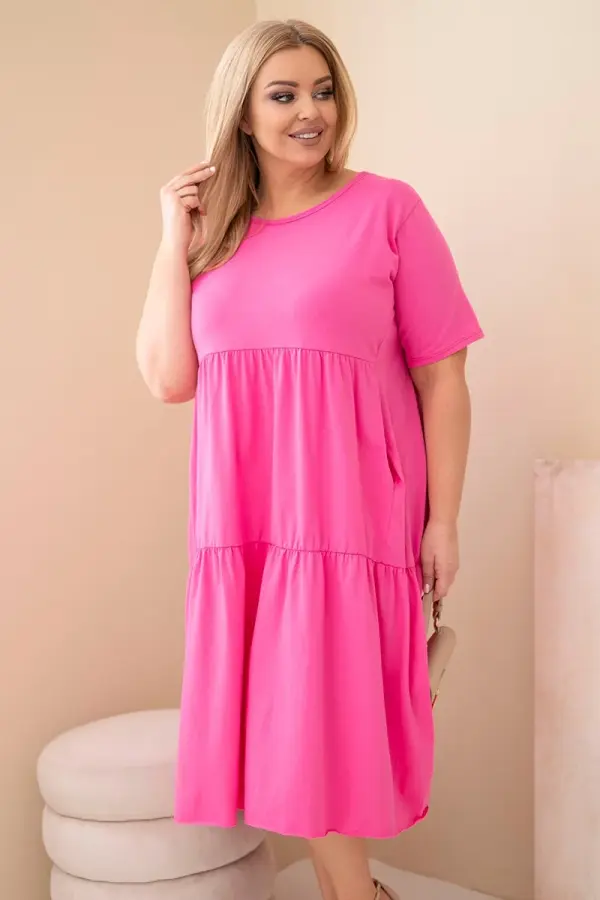 Kesi Włoski Bombažna obleka plus size z roza volančki