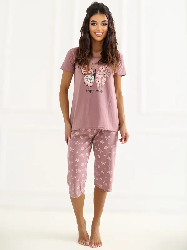 Forever Pink Bombažna pižama, temno roza