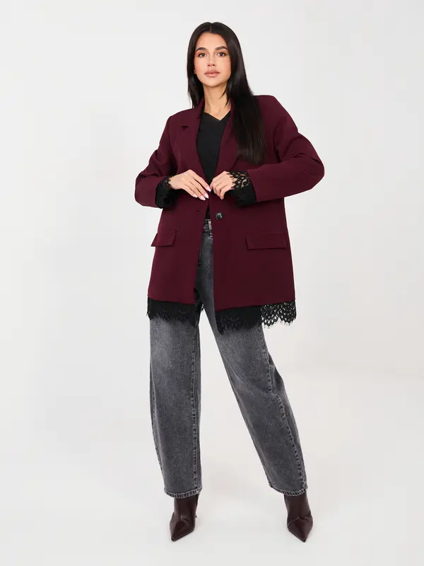 Italy Moda Bordo blazer s čipkasto obrobo