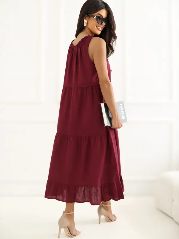 Italy Moda Bordo dolga obleka z lanom