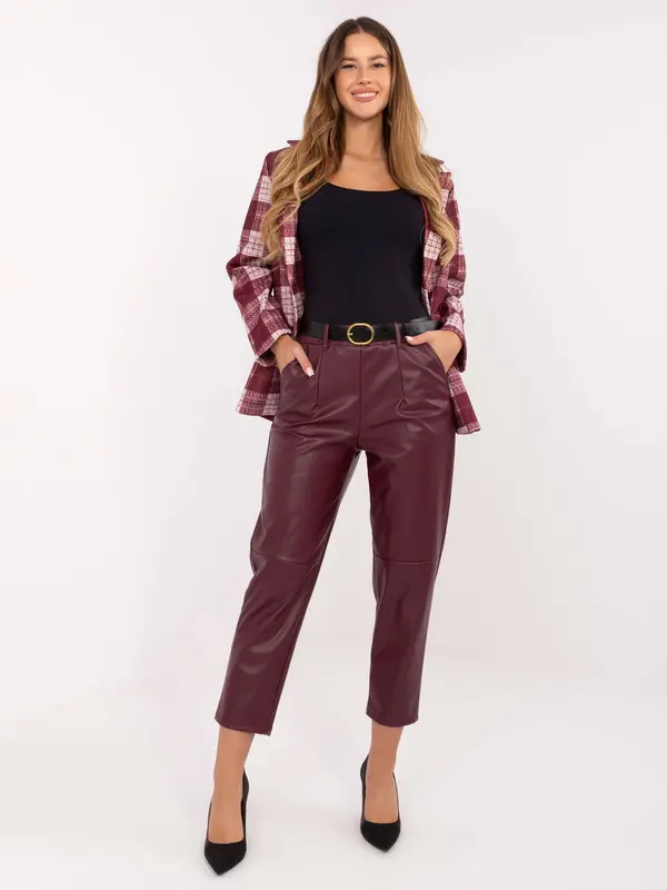 RUE PARIS Bordo hlače iz umetnega usnja