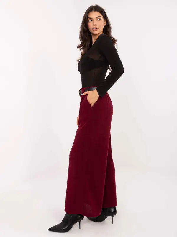 RUE PARIS Bordo hlače s širokimi hlačnicami