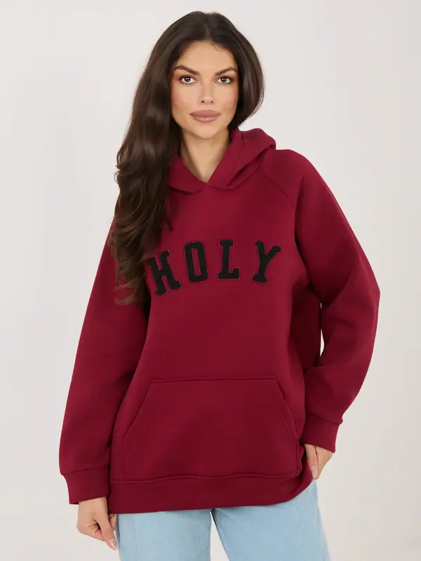 RUE PARIS Bordo prevelik pulover z napisom