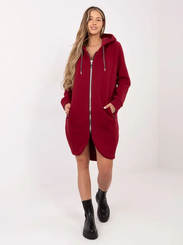 RELEVANCE Bordo pulover s kapuco z zadrgo