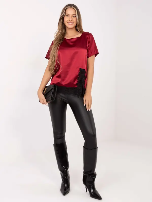 Italy Moda Bordo satenasta bluza s čipko