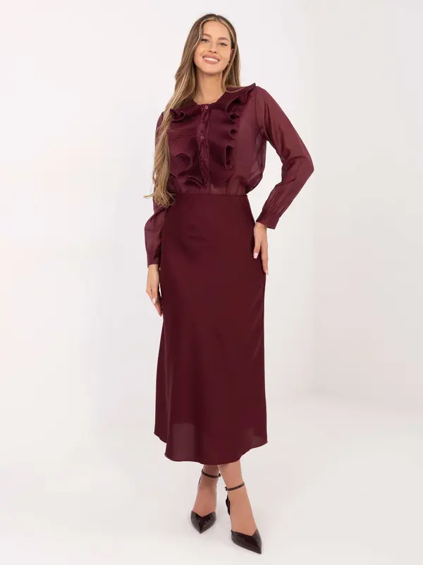 Factory Price Bordo vzorčasta bluza z volančki