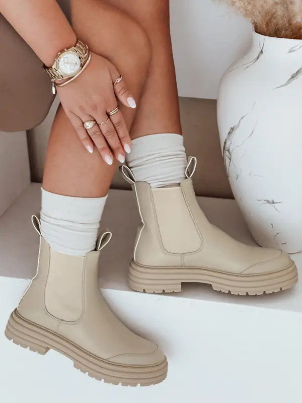 DStreet Botki damskie LUXIBOOTS na platformie beżowe Dstreet