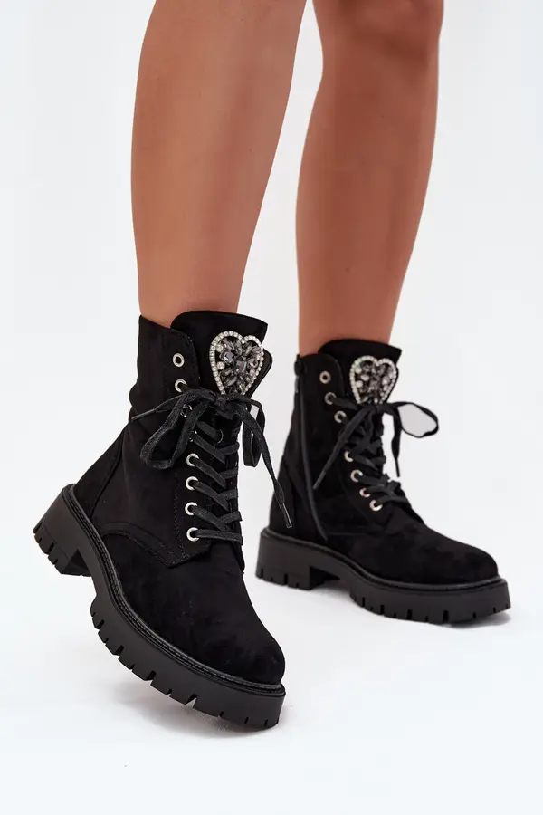 Boto Boto Ankle Boots Workery With Jewelry Decoration Insulated Eco Suede Black Miryssa