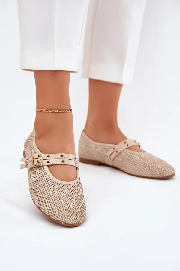 Boto Boto Ballet Flats With Weaving And Straps Beige Partheda