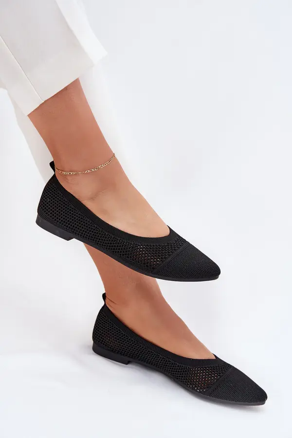 Boto Boto Black Eco-Suede Ballerina Flats with Buckle Anlofi