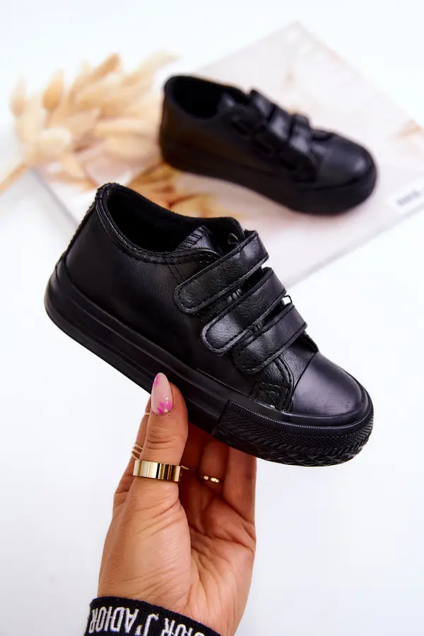 Boto Boto Children's Leather Sneakers With Velcro Black Foster