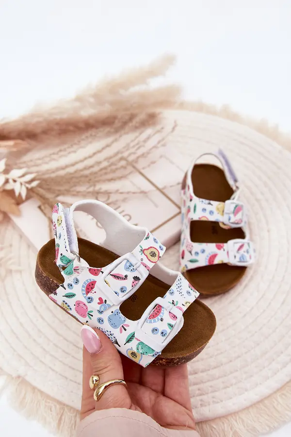 Boto Boto Children's sandals on cork sole with buckles fruits white Thessa