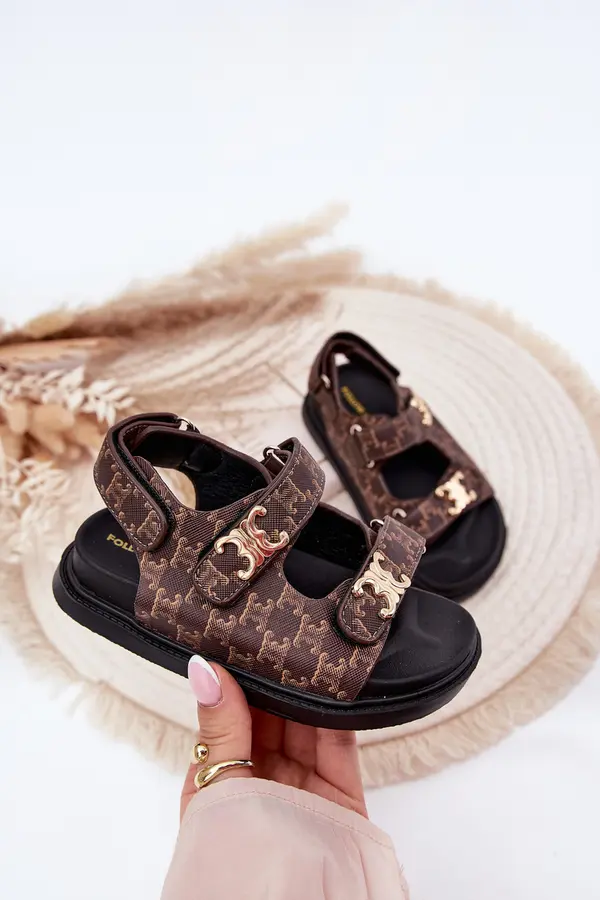 Boto Boto Children's Sandals With Velcro And Golden Details Brown Cavina