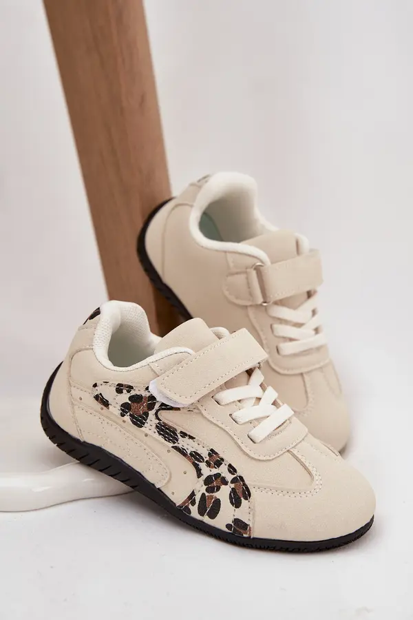 Boto Boto Children's Sports Shoes With Velcro Beige With Panther Print Perrin