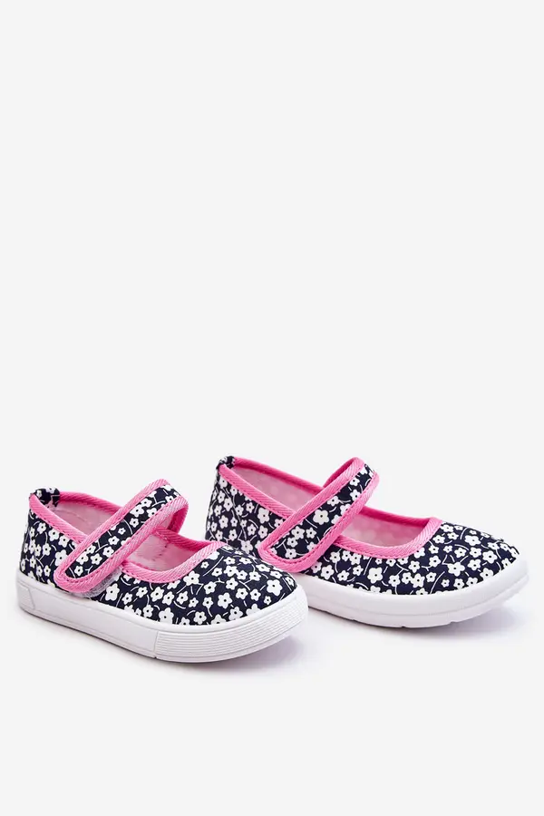 Boto Boto Children's Velcro Ballerinas In Print Navy Blue And Pink Selah