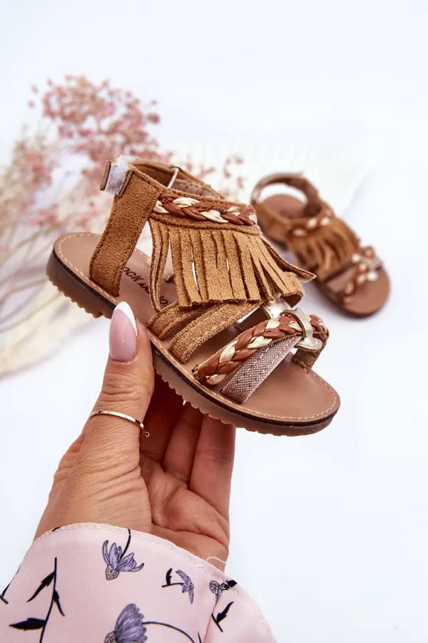 Boto Boto Children's Velcro Sandals With Tassels Brown Missy