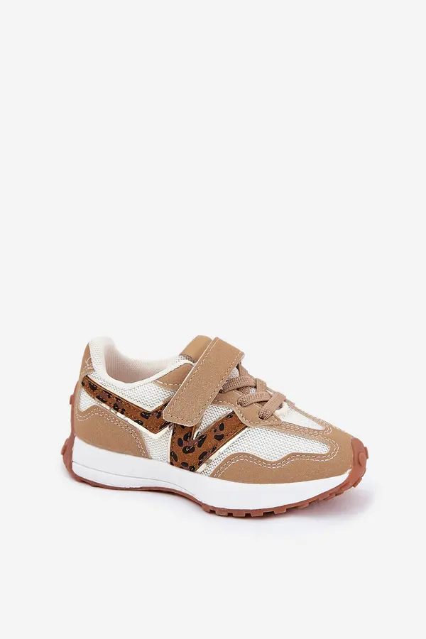 Boto Boto Children's Velcro Sneakers Leopard Print Dark Beige Tezzu