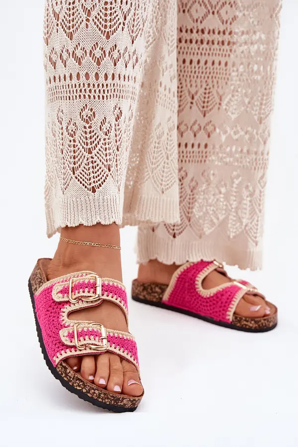 Boto Boto Crocheted Women's Slippers With Golden Buckles Fuchsia Fenira