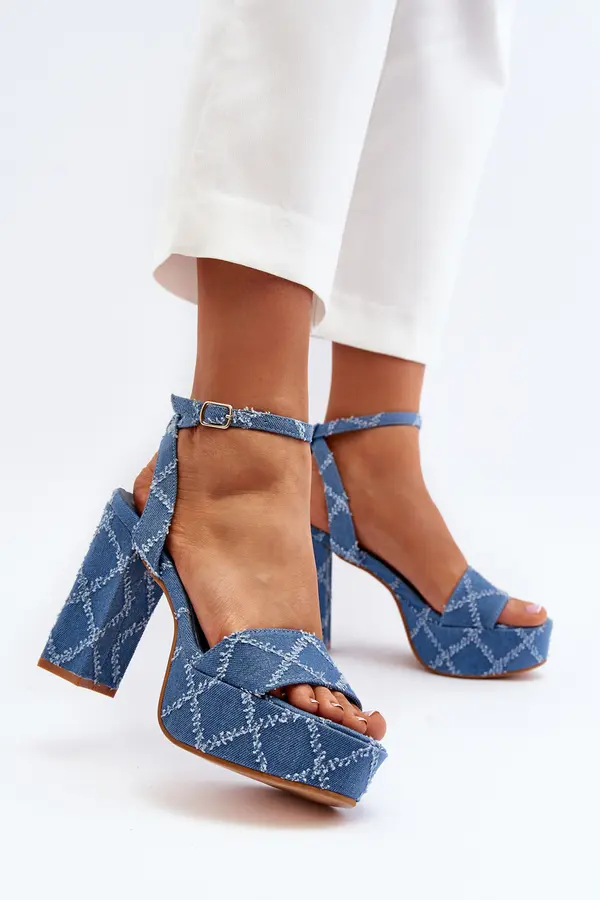 Boto Boto Denim Sandals with Block Heel Blue Acrana