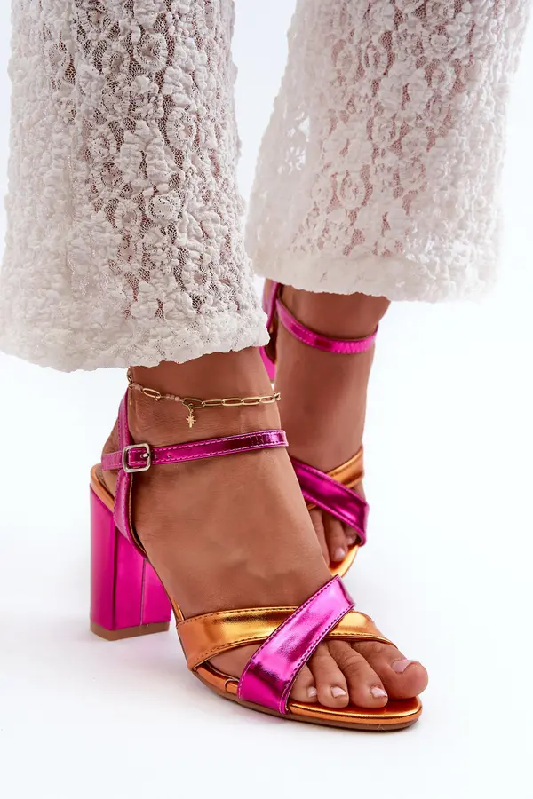 Boto Boto Eco Leather Sandals with High Block Heel Fuchsia Abilica