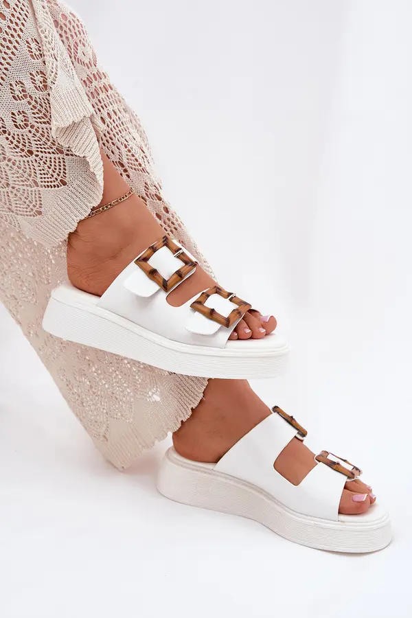 Boto Boto Eco Leather Women's Platform Sandals With Buckles White Xanivia