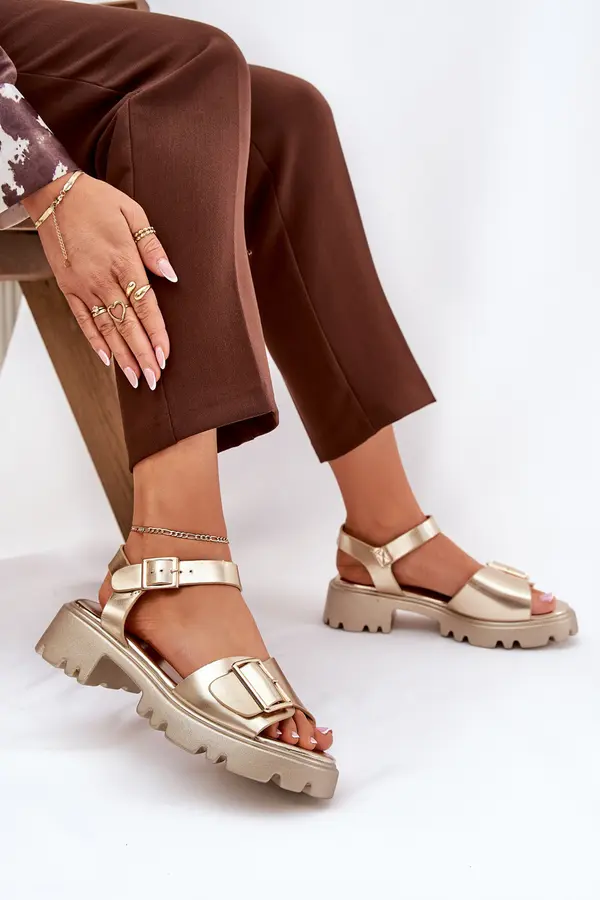 Boto Boto Eco Leather Women's Sandals With Buckle Golden Gofielle