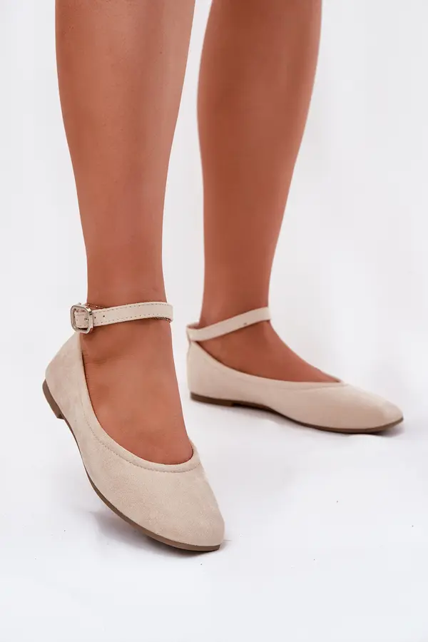 Boto Boto Eco Suede Ballet Flats With Strap And Buckle Beige Deomira