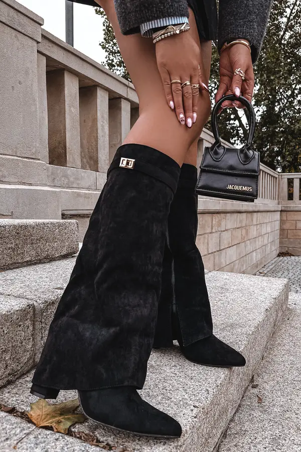 Boto Boto Eco Suede Boots Heel Block Zip Insulated Folded Shaft Beige Evyra