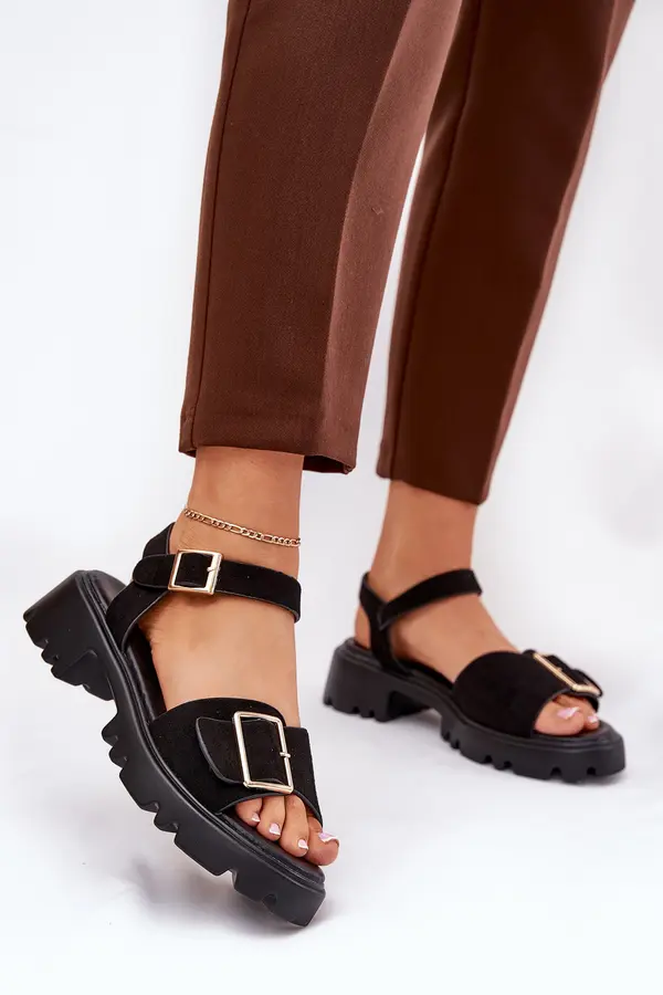 Boto Boto Eco Suede Sandals Women's With Buckle Black Gofielle