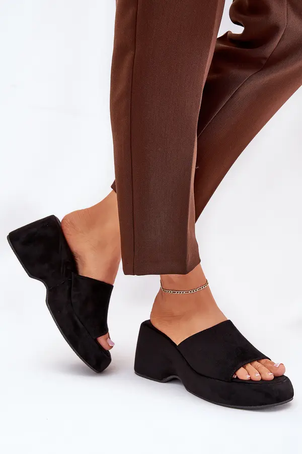 Boto Boto Eco Suede Women's Slippers On Platform And Wedge Black Afisal