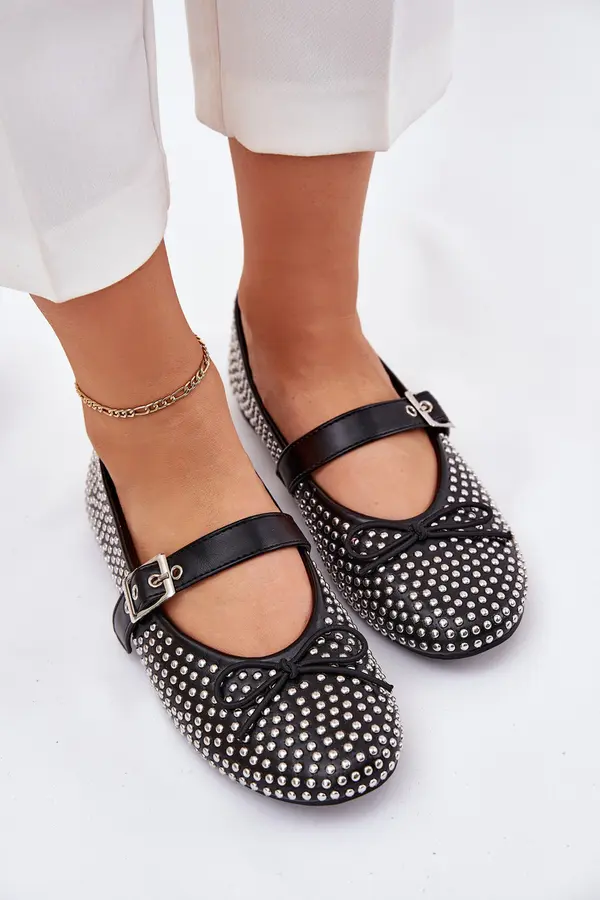 Boto Boto Embellished Ballet Flats With Bow And Strap Black Zdivisa