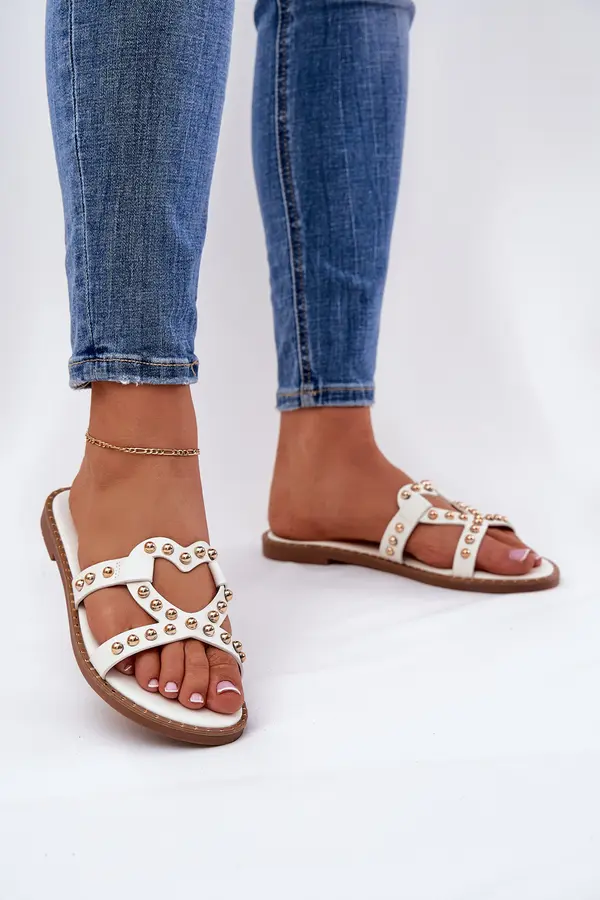 Boto Boto Embellished Flat Women's Slippers White Adivrae