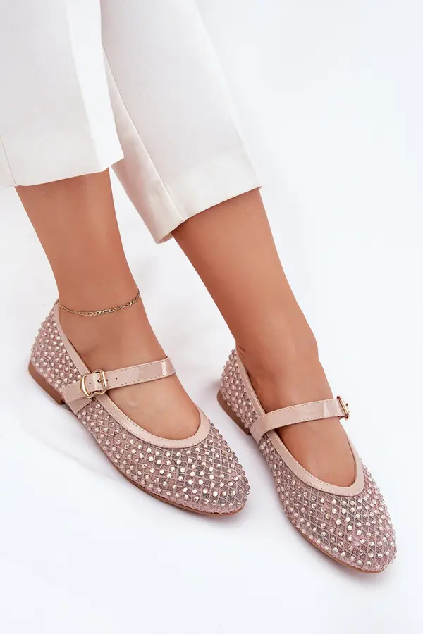 Boto Boto Embellished Women's Ballerinas With Strap And Buckle Beige Avirae