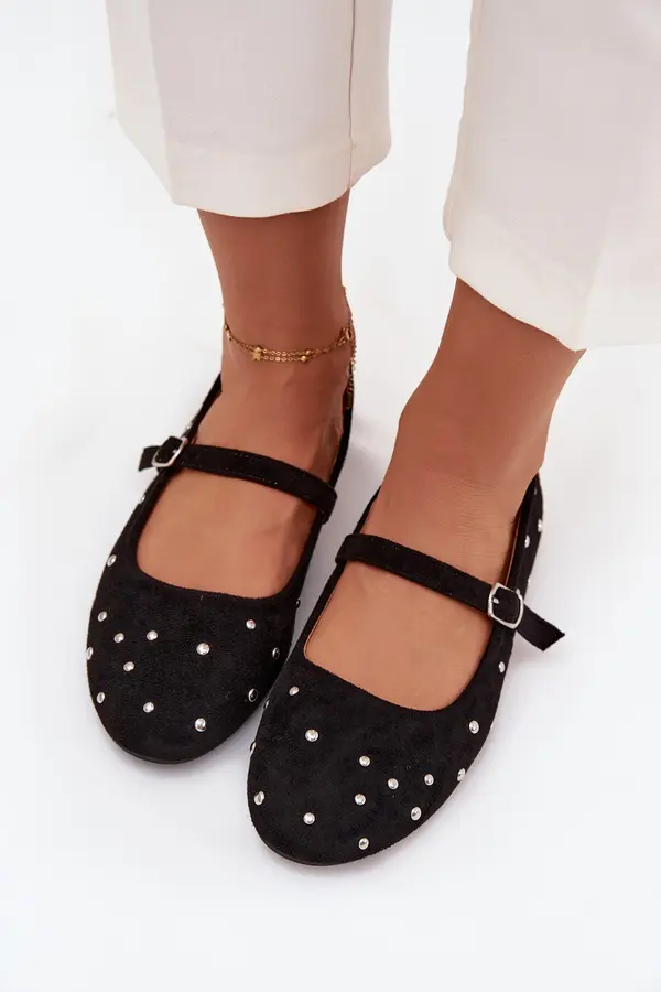 Boto Boto Embellished Women's Ballerinas with Strap Black Olivisse