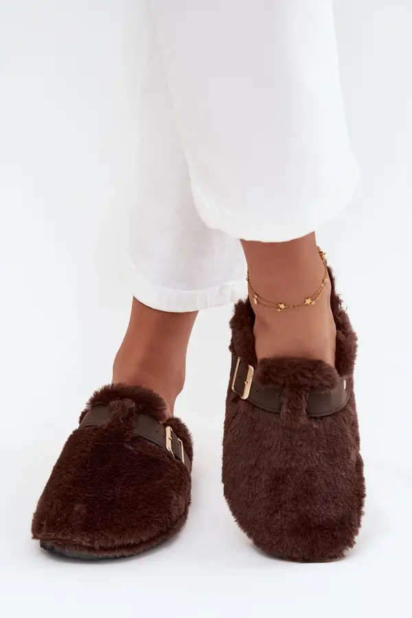 Boto Boto Faux fur women's slippers on a platform with a strap and buckle brown Noraline