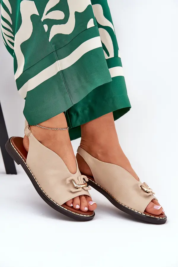 Boto Boto Flat Heeled Sandals With Decoration Eco Leather Beige Tillireta